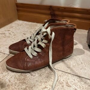 Brown Leather High-Top Sneakers